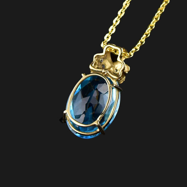 Gold Three Leaf Clover Diamond Blue Topaz Pendant Necklace - Boylerpf