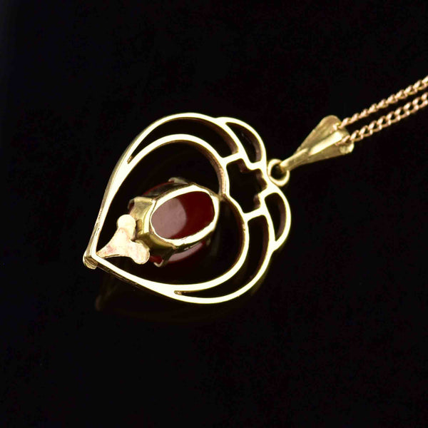 Vintage Art Deco Gold Carnelian Cabochon Pendant Necklace - Boylerpf