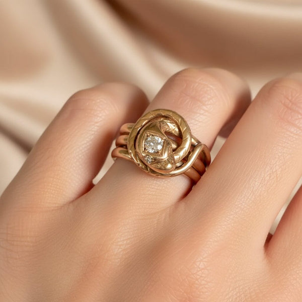 Antique Victorian 14K Gold Old Mine Diamond Snake Ring - Boylerpf