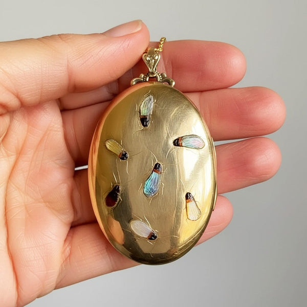Antique Shibayama Insect Rolled Gold Locket Pendant - Boylerpf