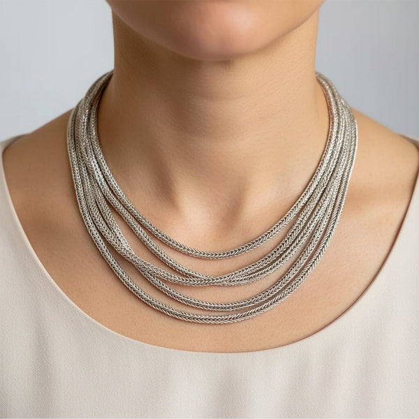 Vintage Sterling Silver Triple Foxtail Chain Necklace 108 Grams