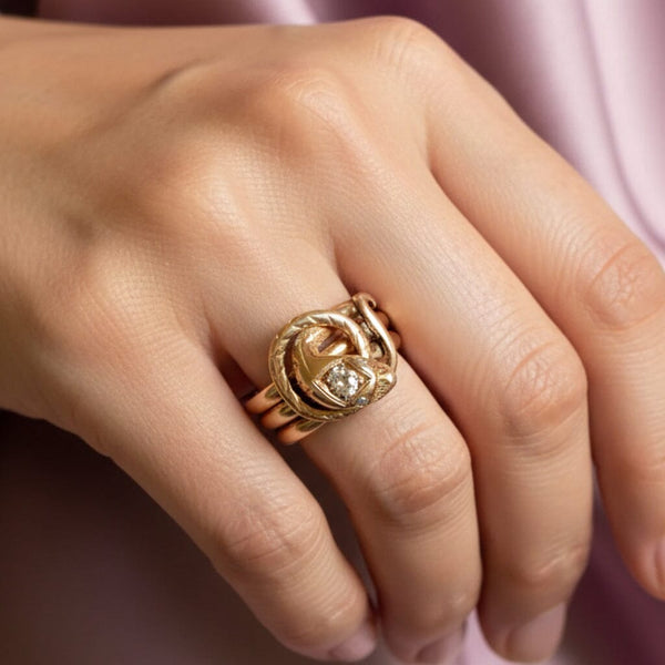 Antique Victorian 14K Gold Old Mine Diamond Snake Ring - Boylerpf