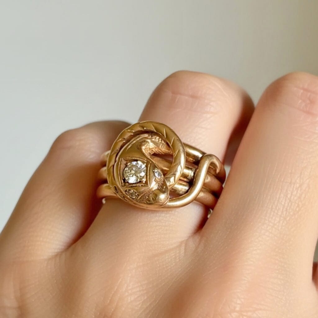 Antique Victorian 14K Gold Old Mine Diamond Snake Ring