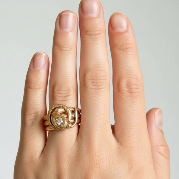 Antique Victorian 14K Gold Old Mine Diamond Snake Ring - Boylerpf