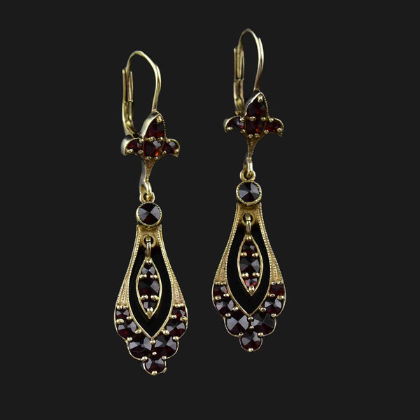 Vintage Rose Cut Garnet Long Pendant Earrings - Boylerpf