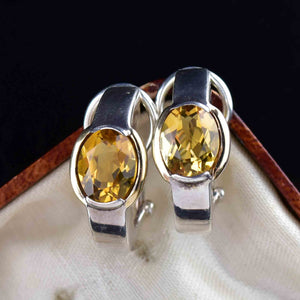 18K Gold Silver Citrine Omega Back Earrings - Boylerpf