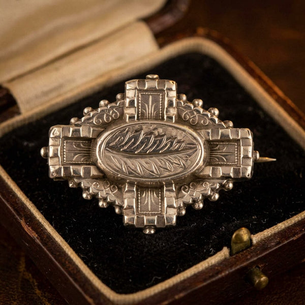 Antique Silver Victorian Palm Frond Brooch