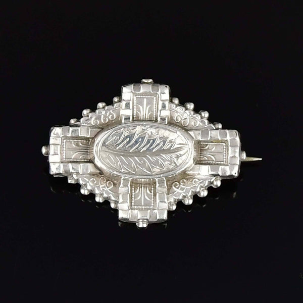 Antique Silver Victorian Palm Frond Brooch