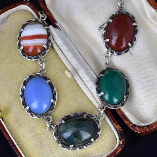 Vintage Arts and Crafts Style Silver Agate Cabochon Necklace - Boylerpf