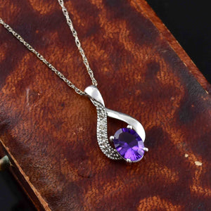 Vintage 10K White Gold Amethyst Diamond Pendant Necklace - Boylerpf