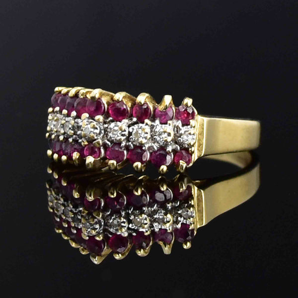 Vintage Arched 10K Gold Diamond Ruby Cluster Ring - Boylerpf