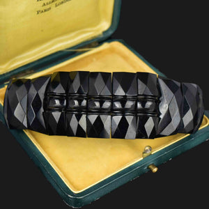 Antique Victorian Geometric Carved Whitby Jet Bracelet - Boylerpf