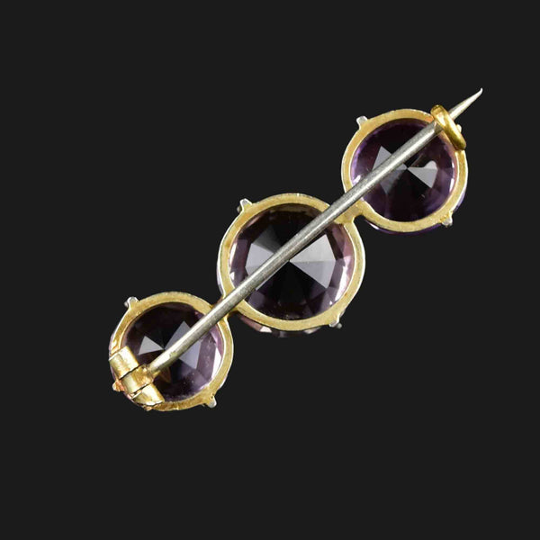 Antique Art Deco Natural Amethyst Three Stone Brooch - Boylerpf