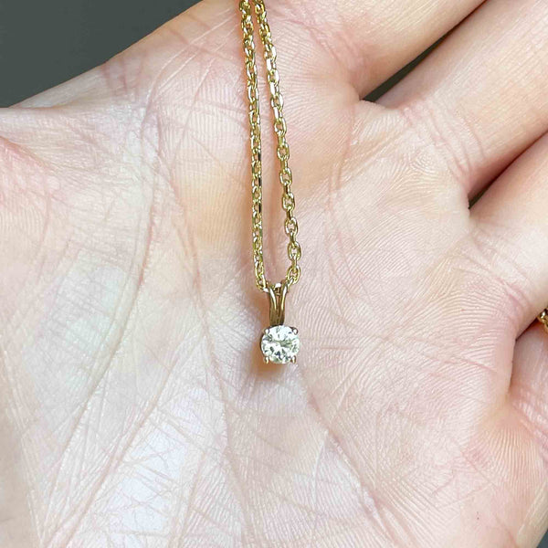 Vintage 14K Gold Diamond Solitaire Pendant Necklace - Boylerpf