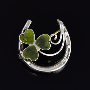 Vintage Silver HorseShoe Connemara Marble Shamrock Brooch - Boylerpf