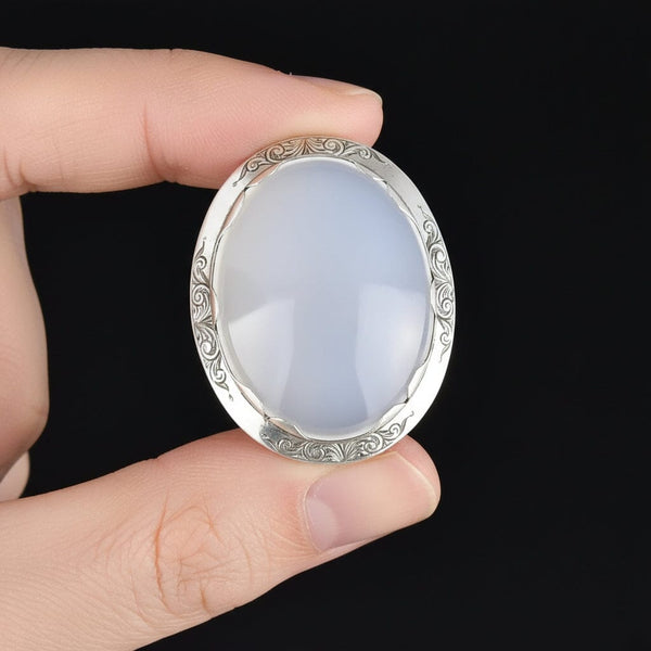Antique Large Chalcedony Ornate Silver Brooch - Boylerpf