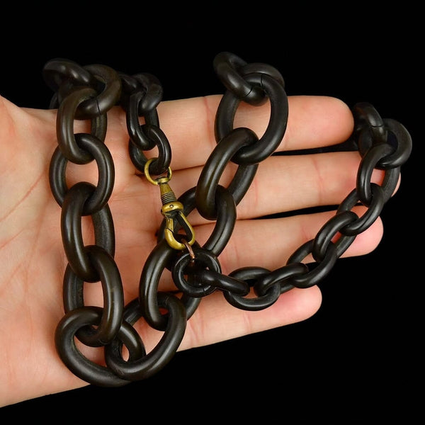 Antique Carved Horn Chain Link Victorian Necklace - Boylerpf