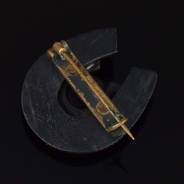 Antique Vulcanite Bullseye Agate Horseshoe Brooch