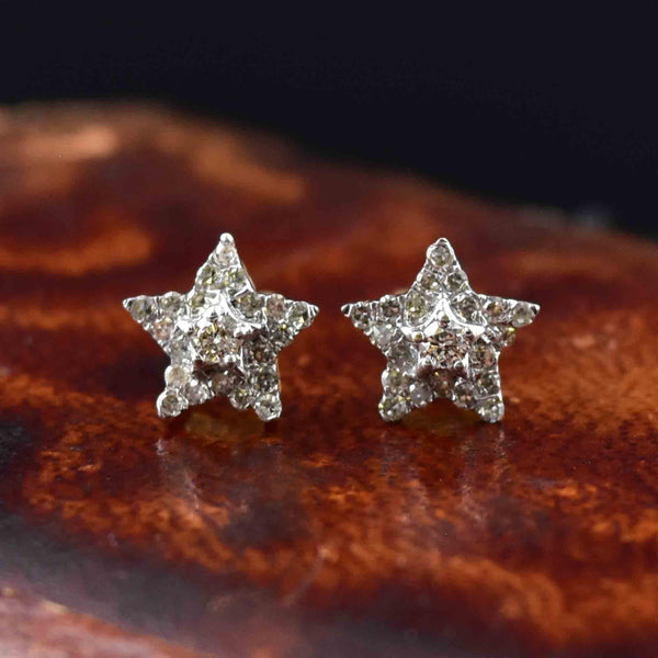 Vintage 10K Gold Diamond Star Cluster Stud Earrings - Boylerpf