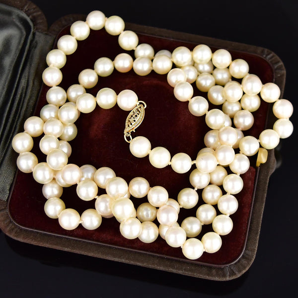 Vintage 14K Gold 32 Inch Classic Pearl Strand Necklace - Boylerpf