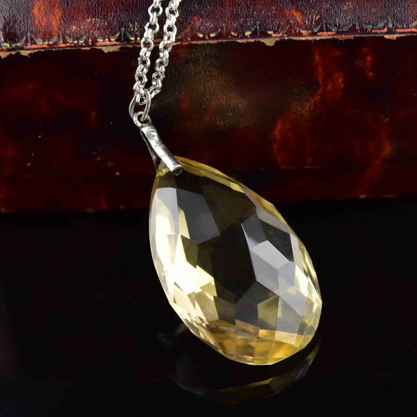 Vintage Silver 60 Carat Citrine Teardrop Pendant Necklace - Boylerpf