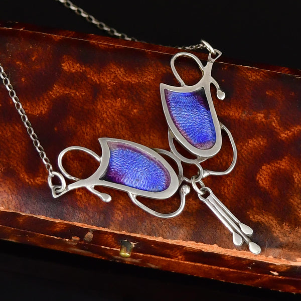 Vintage Arts & Crafts Sterling Silver Enamel Necklace