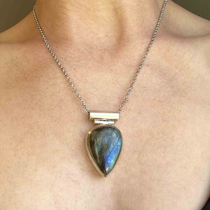 Vintage Silver Labradorite Slider Pendant Necklace - Boylerpf