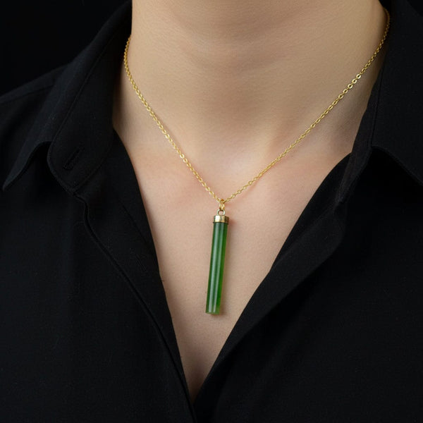 Vintage Carved Nephrite Jade Cylinder Necklace - Boylerpf