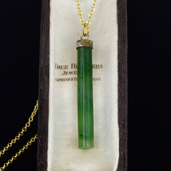 Vintage Carved Nephrite Jade Cylinder Necklace - Boylerpf