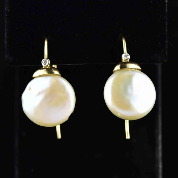 Vintage Button Baroque Pearl Diamond Earrings in 14K Gold - Boylerpf