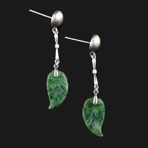 18K White Gold Carved Jade Leaf Chandelier Earrings - Boylerpf