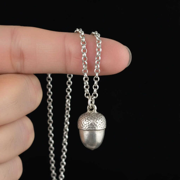 Antique Solid Sterling Silver Acorn Charm Necklace