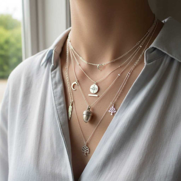 Antique Solid Sterling Silver Acorn Charm Necklace