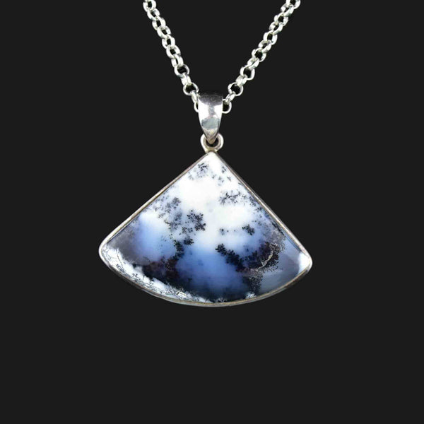 Silver Dendritic Moss Agate Pendant Necklace - Boylerpf