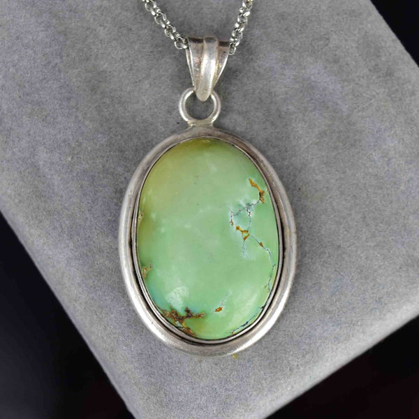 Vintage Large Sterling Silver Turquoise Cabochon Pendant Necklace - Boylerpf