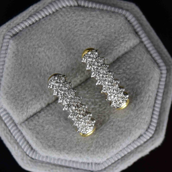 Classic 10K Gold Diamond Half Hoop Huggie Stud Earrings - Boylerpf