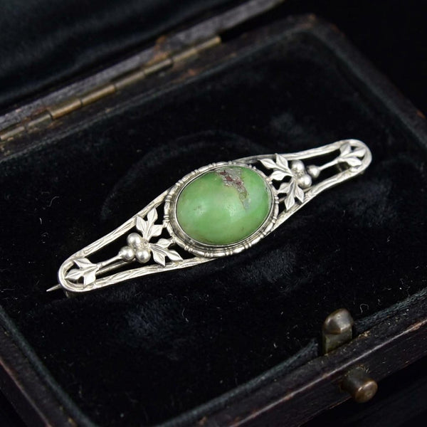 Antique Arts & Crafts Sterling Silver Natural Turquoise Brooch