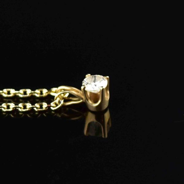Vintage 14K Gold Diamond Solitaire Pendant Necklace - Boylerpf