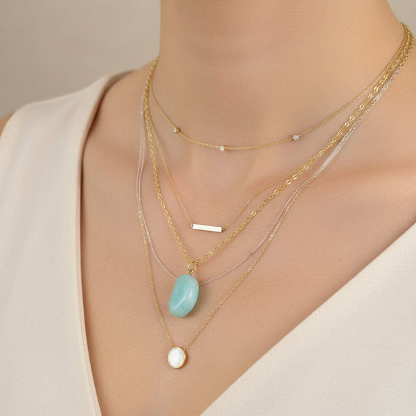 Vintage 9K Gold Amazonite Lucky Bean Charm Necklace - Boylerpf