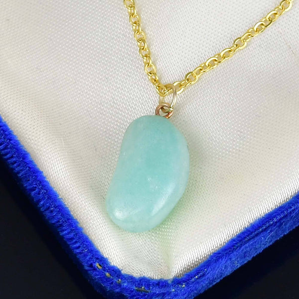 Vintage 9K Gold Amazonite Lucky Bean Charm Necklace - Boylerpf