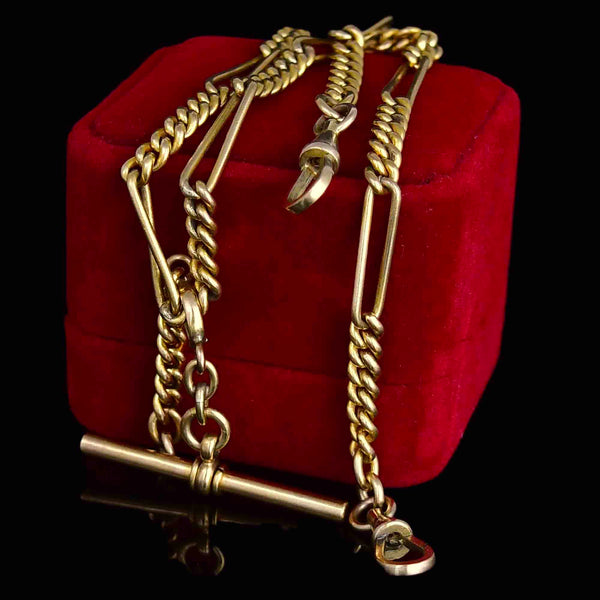 Antique Edwardian Figaro Curb Link Double Albert Watch Chain Necklace - Boylerpf