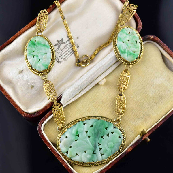 Vintage Greek Key Carved Pierced Jade Necklace - Boylerpf
