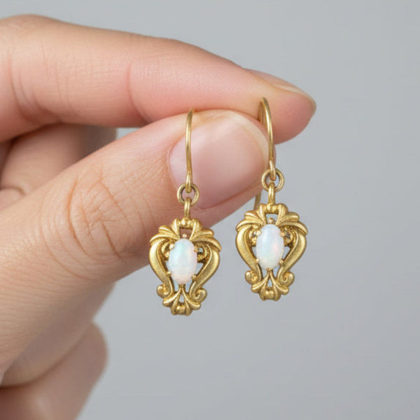 Vintage 9K Gold Opal Dangle Earrings