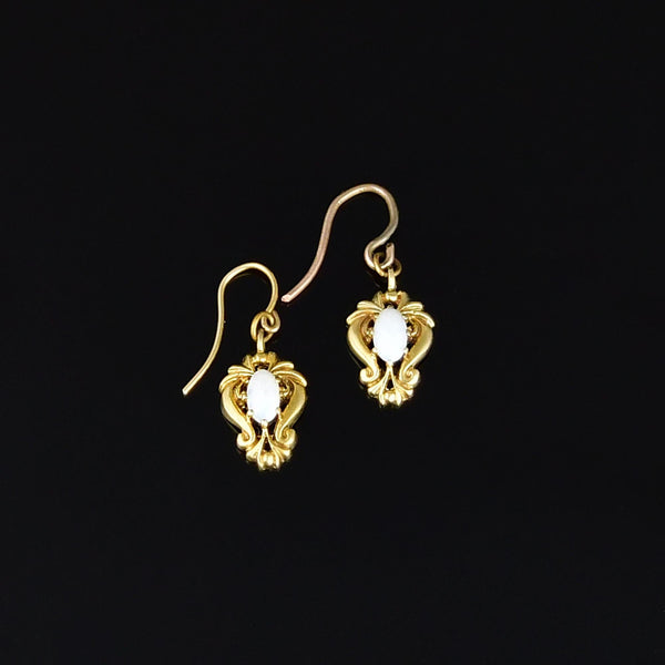 Vintage 9K Gold Opal Dangle Earrings