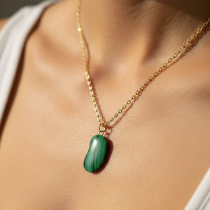 Vintage Gold Malachite Lucky Bean Pendant Necklace - Boylerpf