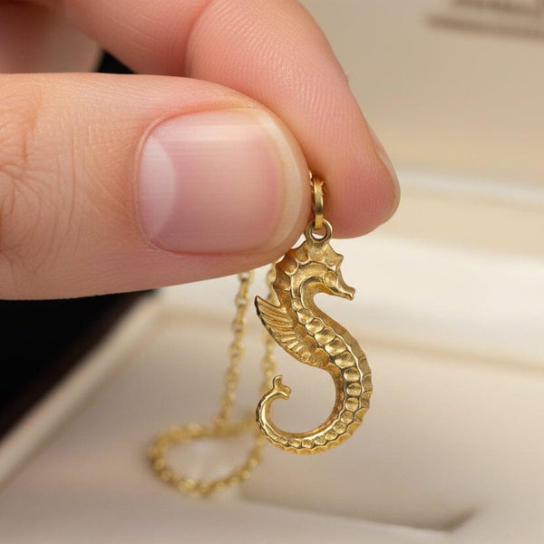 Vintage 9K Gold Puffy Seahorse Charm Pendant - Boylerpf