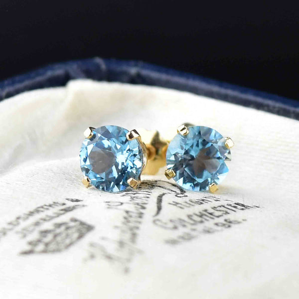 Vintage Blue Topaz Stud Earrings in 14K Gold - Boylerpf
