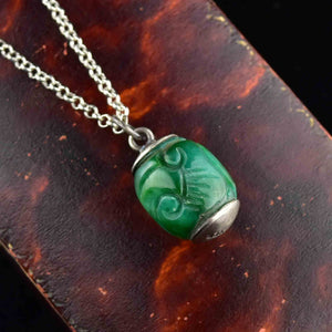 Vintage Silver Carved Jade Lantern Pendant Necklace - Boylerpf