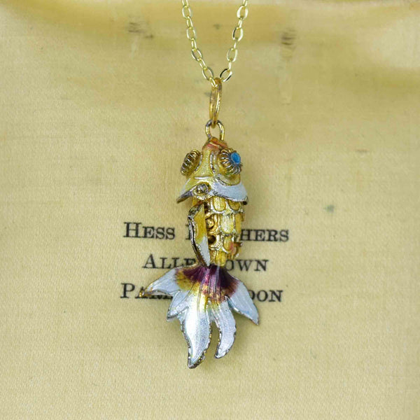 White Yellow Enamel Articulated Koi Fish Charm Pendant Necklace - Boylerpf