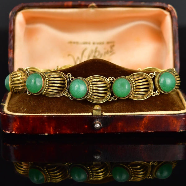 Vintage Sterling Silver Gold Vermeil Aventurine Bracelet - Boylerpf